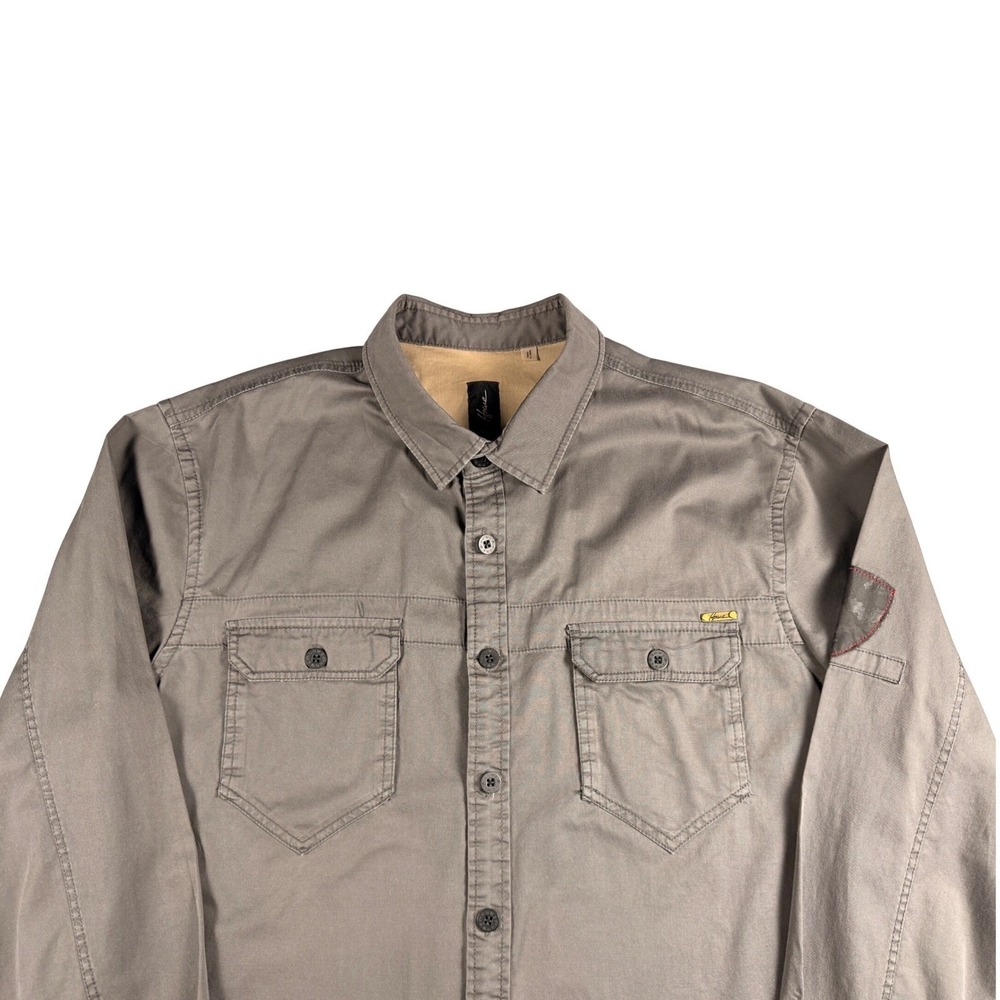 Howe Creative Workforce No 65 Mens XL Gray‎ Button Down Twill Shirt Camo Patch